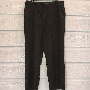 Lauren Ralph Lauren Women Pants 14P Black 100% Linen Dress Pockets Career Office